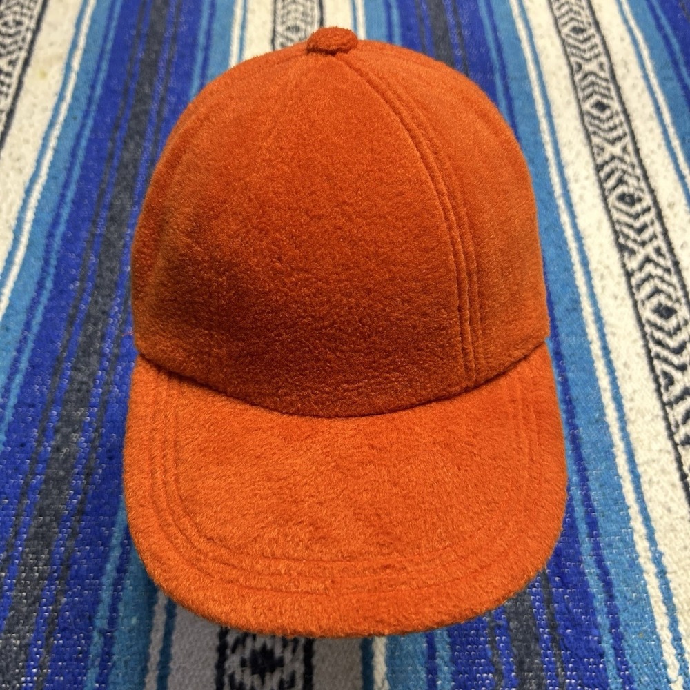 Vintage 80s 90s Orange Fleece Baseball Hat Signature Studio Taiwan Zip Back